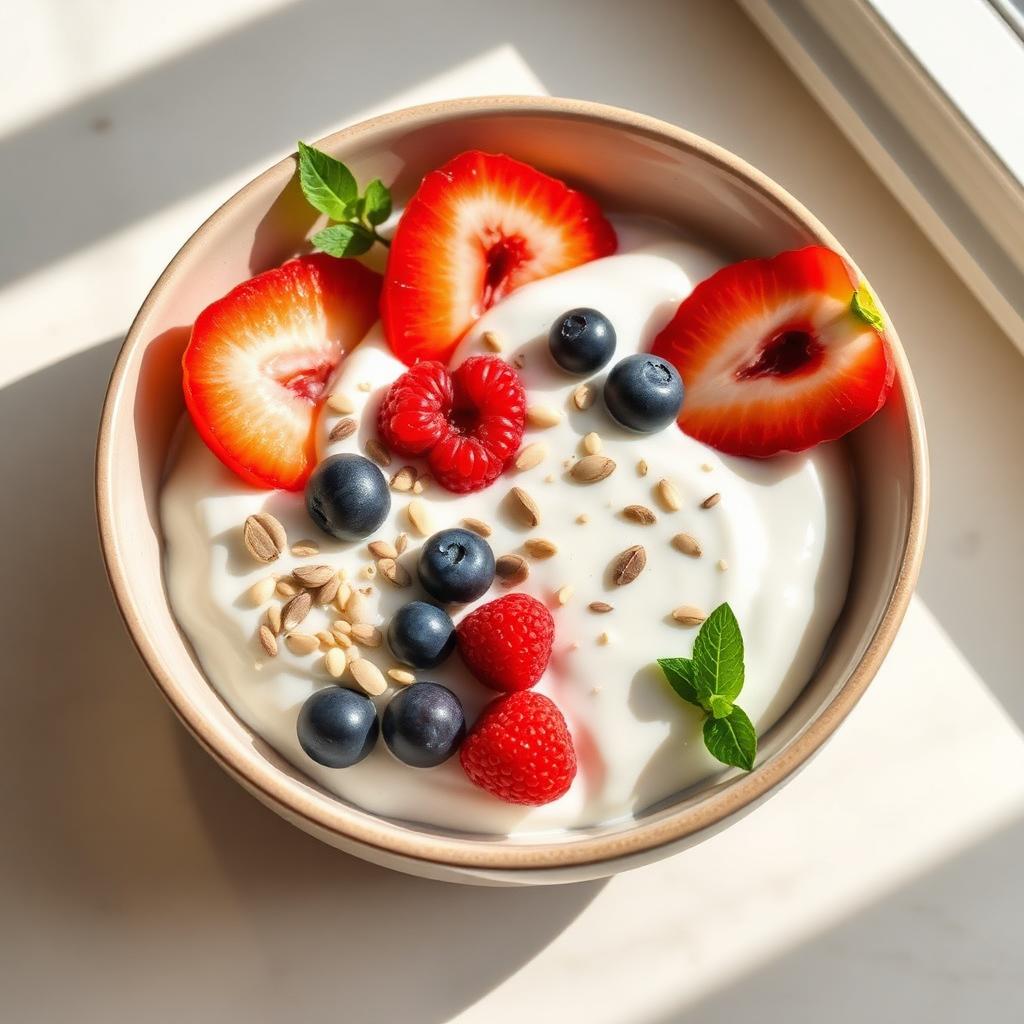 Colazione sana con yogurt e frutti rossi